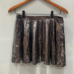 Black Chrome Shiny Holographic Skater Mini Skirt Rave Handmade Flowly